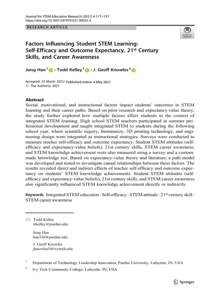 Factors Influencing Student STEM Learning SelfEfficacy and