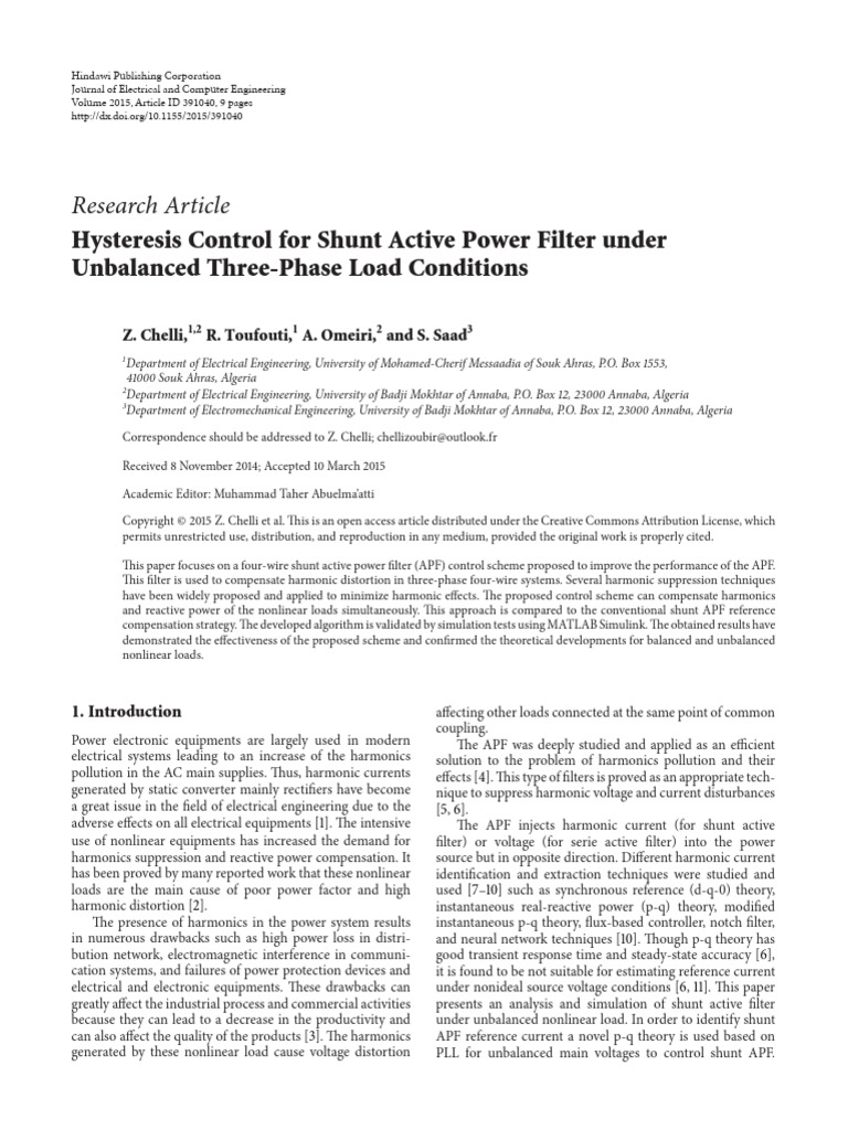 Hysteresis Control For Shunt Active Power Filter U | PDF | Power ...