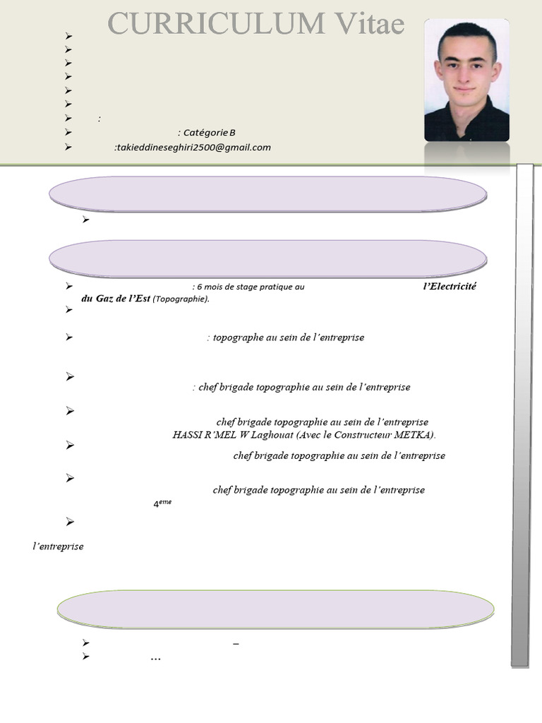 CV de Seghiri Takieddine, Topographe | PDF