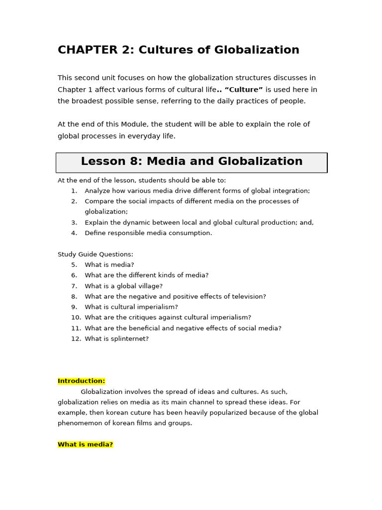 Lesson 9 Globalization of Media | PDF | Mass Media | Social Media