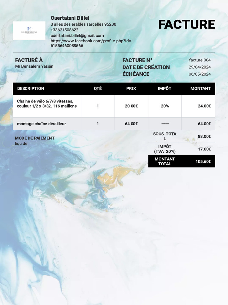 Facture D achat V lo lectrique PDF