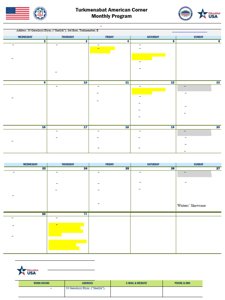Tac Monthly Schedule | PDF