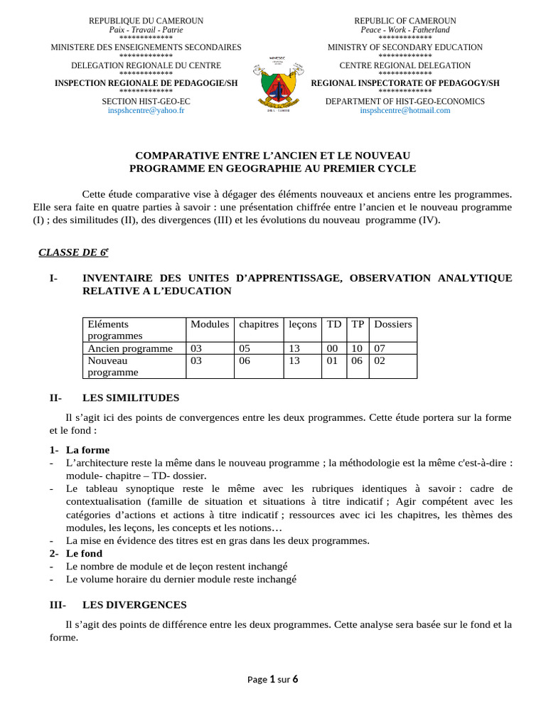 Comparaison des programmes de géographie | PDF