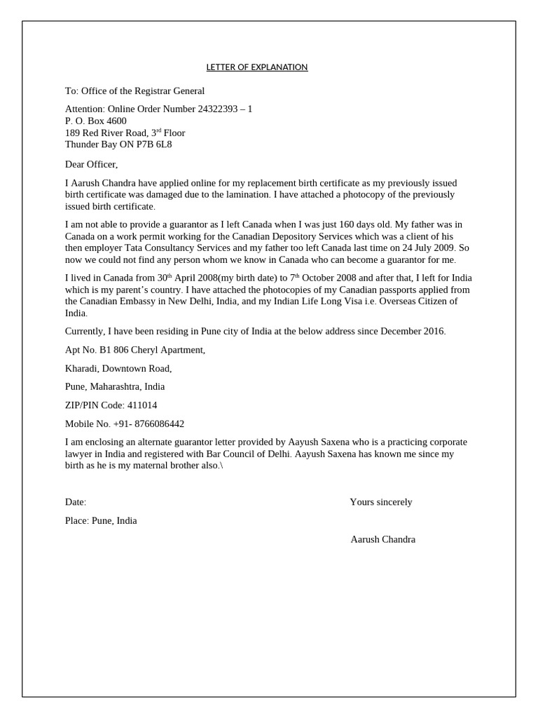 Letter of explanation pdf
