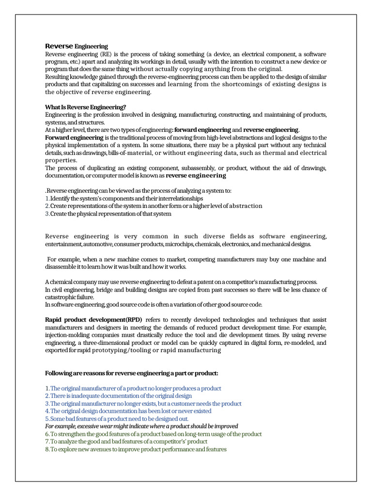 Reverse Engineering Notes Pdf Engineering System