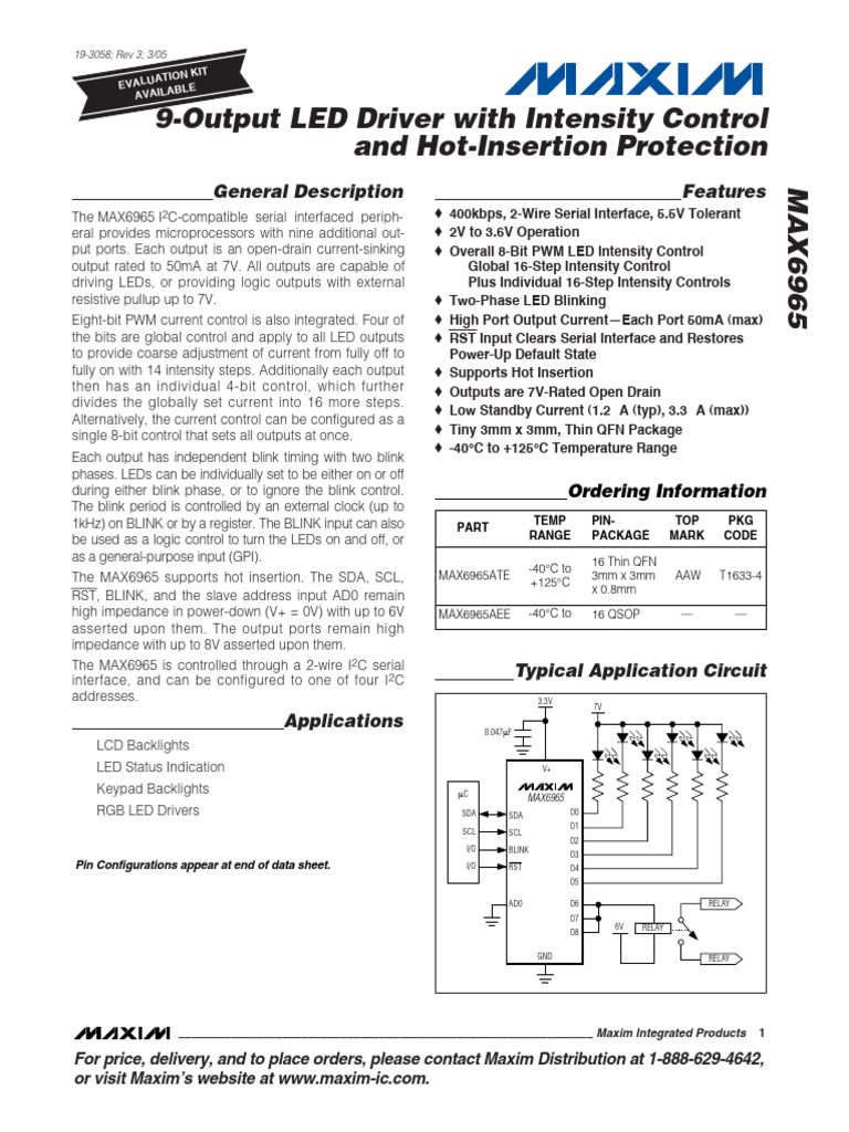 MAX6965: 9-Output LED Driver IC | PDF | Electrical Engineering ...