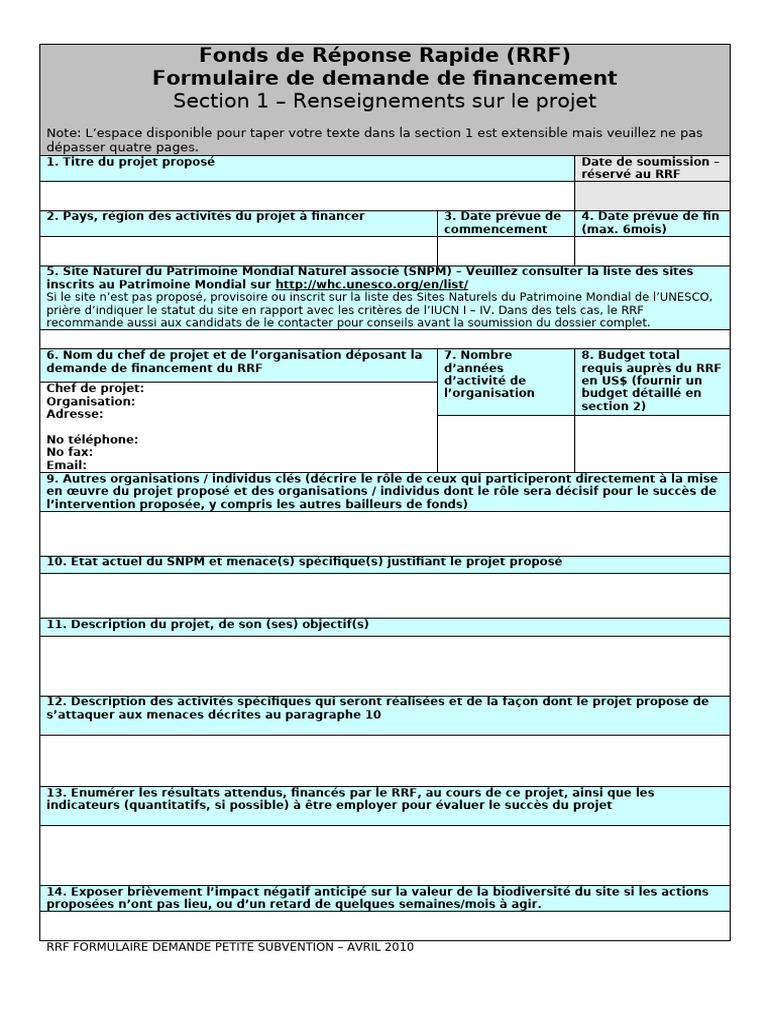 Formulaire de demande RRF | PDF | Site du patrimoine mondial | Banques