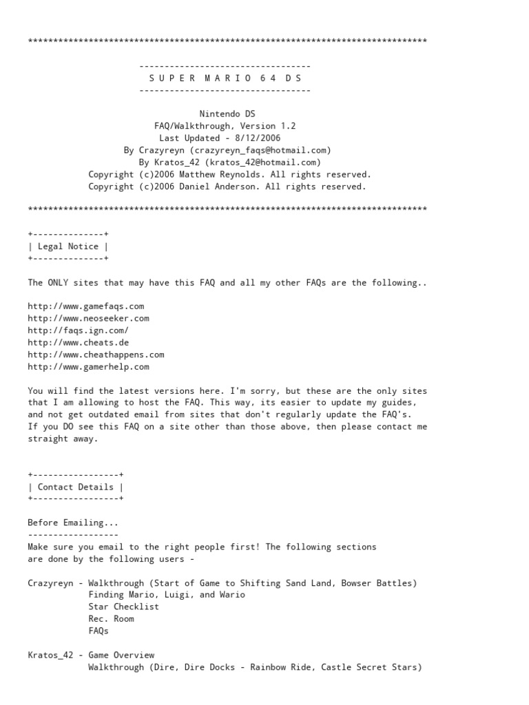 Super Mario 64 DS - Guide and Walkthrough - DS - by Crazyreyn ...