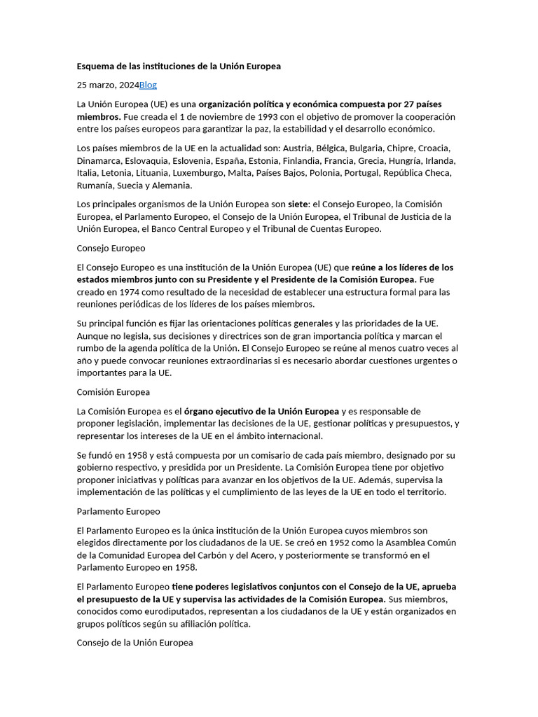 Esquema de Las Instituciones de La Unión Europea | PDF | Parlamento ...