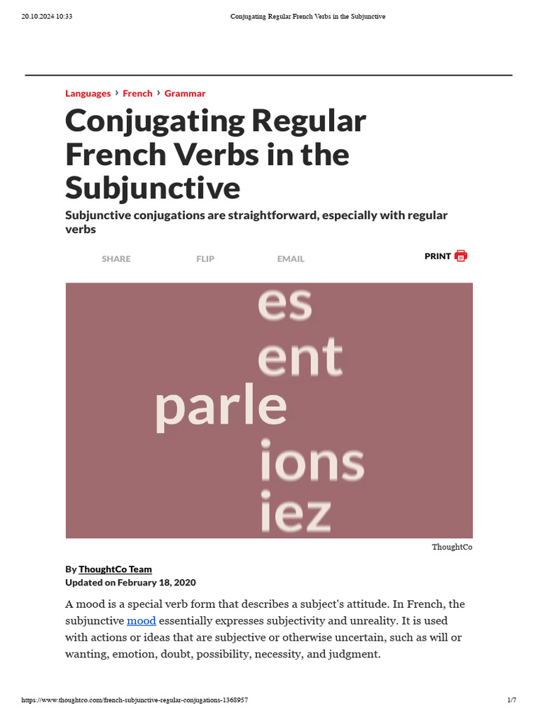 Regular French Subjunctive Guide | PDF | Grammatical Conjugation | Verb