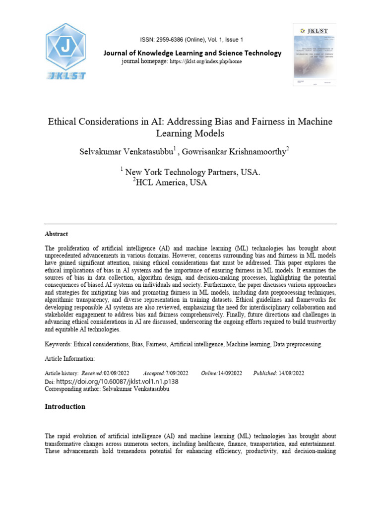 Ethical AI: Addressing Bias and Fairness | PDF | Machine Learning ...