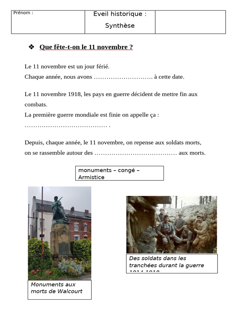 Fête du 11 novembre : Armistice et mémoire | PDF