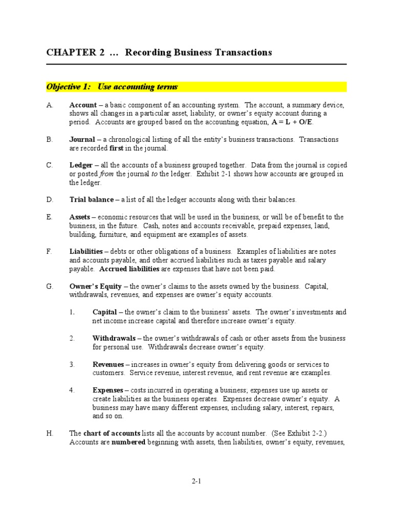 CHAPTER 2 Recording Business Transactions: Objective 1: Use Accounting ...