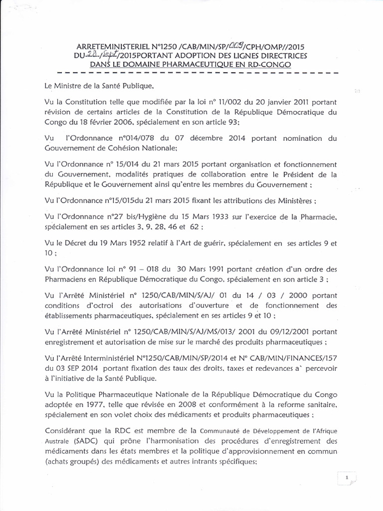 Lignes directrices sur la pharmacie en RDC | PDF | Médecine | Sciences ...
