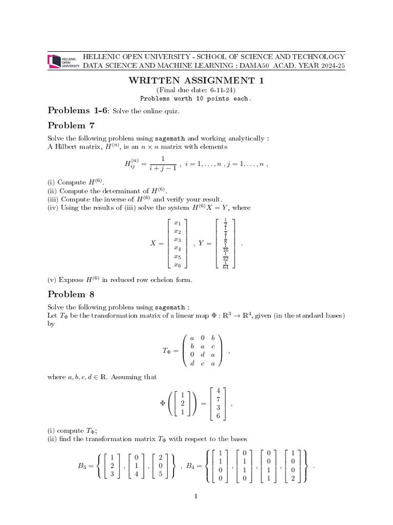 DAMA 50 Homework 1 24-25 F | PDF | Functions And Mappings | Matrix Theory