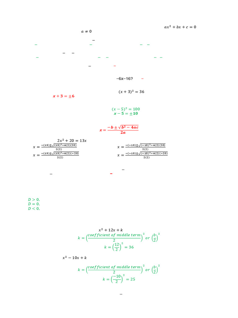 Reviewer Math 9 1st Quarter | PDF | Quadratic Equation | Equations