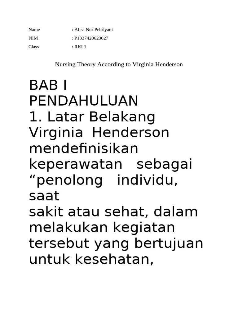 Nursing Theory According To Virginia Henderson Pdf Nursing Theory