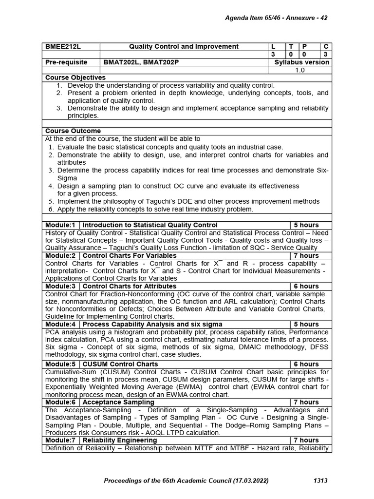 Quality Control & Improvement Course | PDF | Reliability Engineering ...