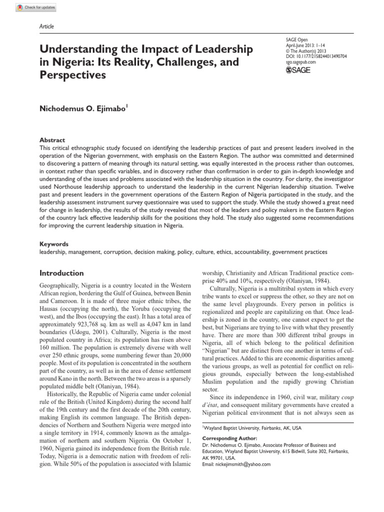 Nigeria Leadership Challenges Study | PDF | Leadership | Nigeria