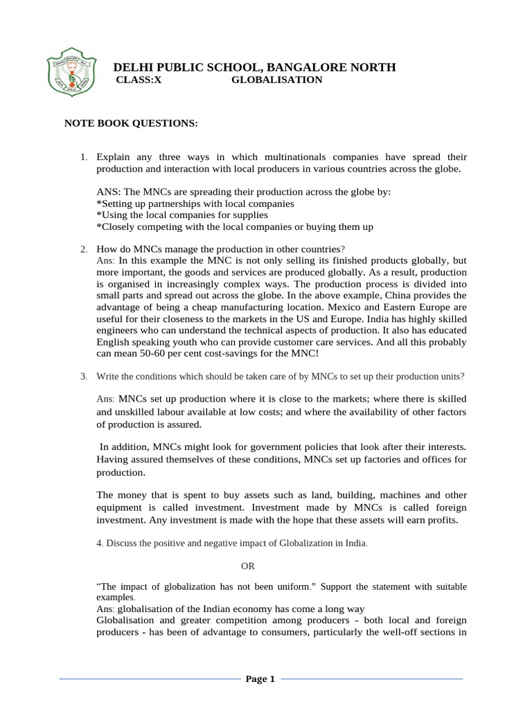 Globalisation Notes Pdf Multinational Corporation Globalization