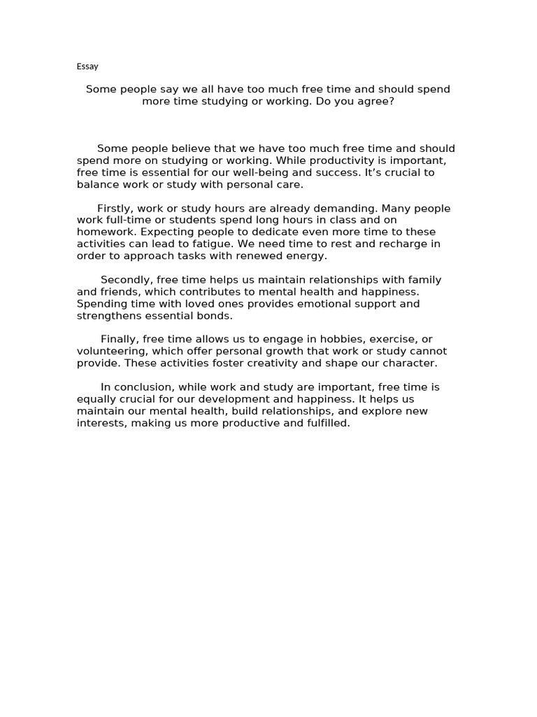 Essay-Free Time | PDF