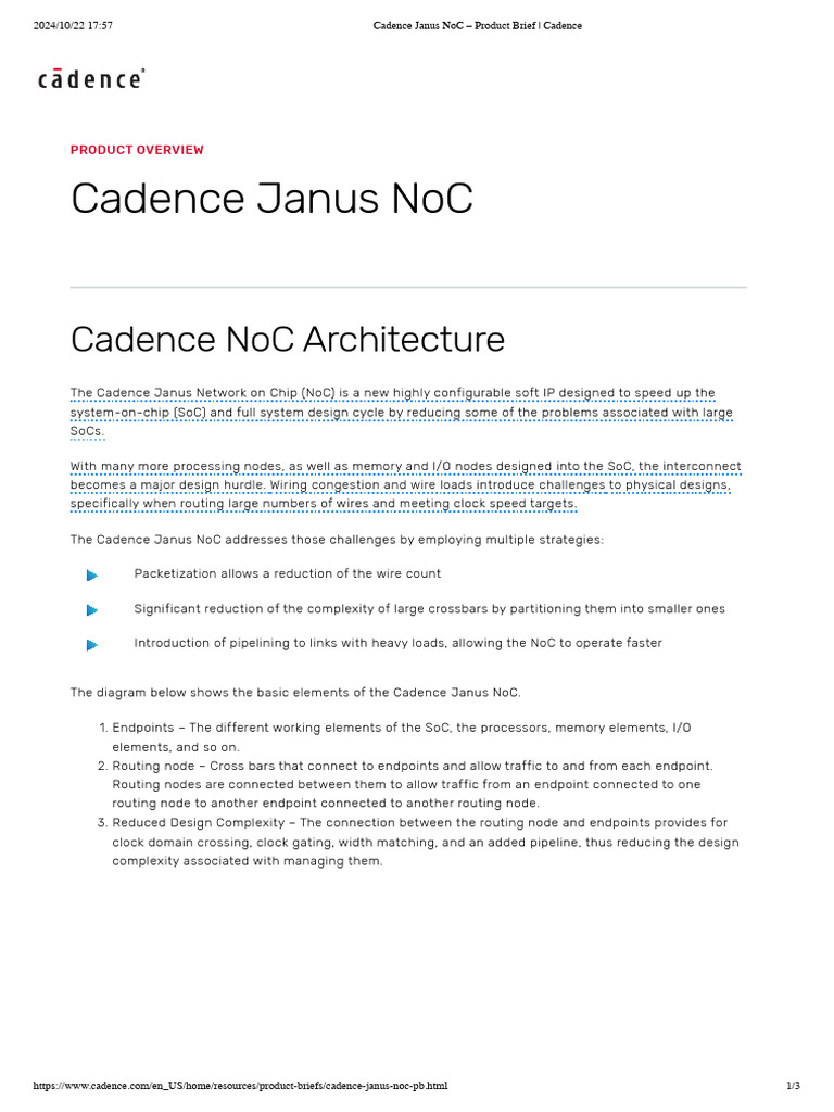 Cadence Janus NoC Product Overview | PDF | System On A Chip | Routing