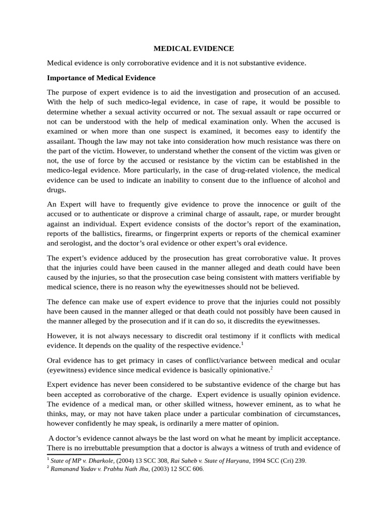MEDICAL EVIDENCE | PDF | Witness | Expert Witness
