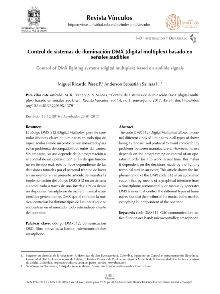 Revista Vínculos: Control de Sistemas de Iluminación DMX (Digital ...