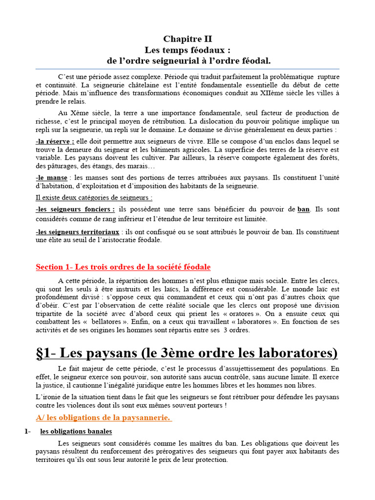 Structure sociale et obligations féodales | PDF | Servage | Clergé
