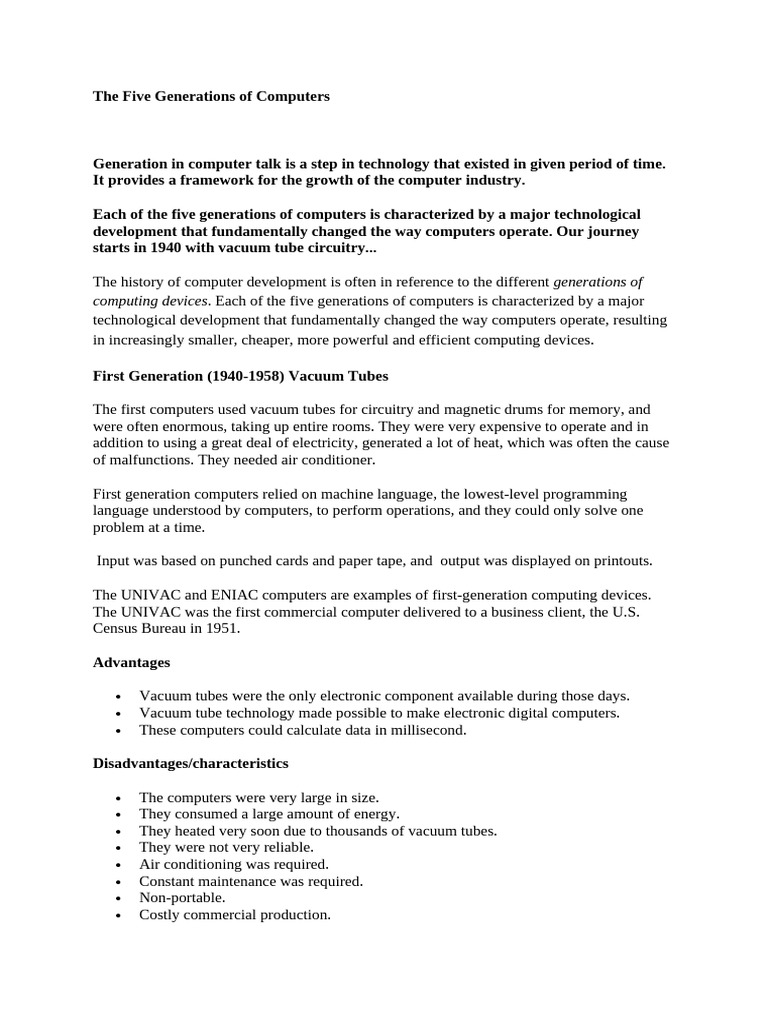 The Five Generations of Computers 2024 B | PDF | Integrated Circuit ...