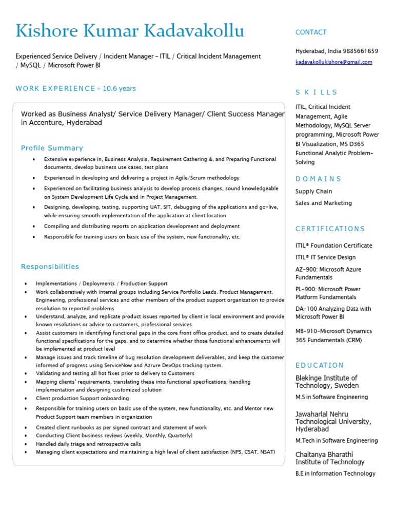 Business Analyst - Service Delivery Manager - Incident Manager | PDF ...