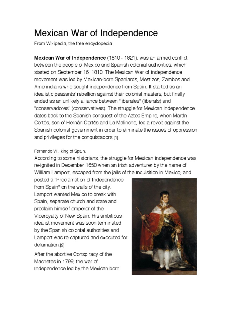 Mexico War of Independence 18101821 Spanish Colonization Of The