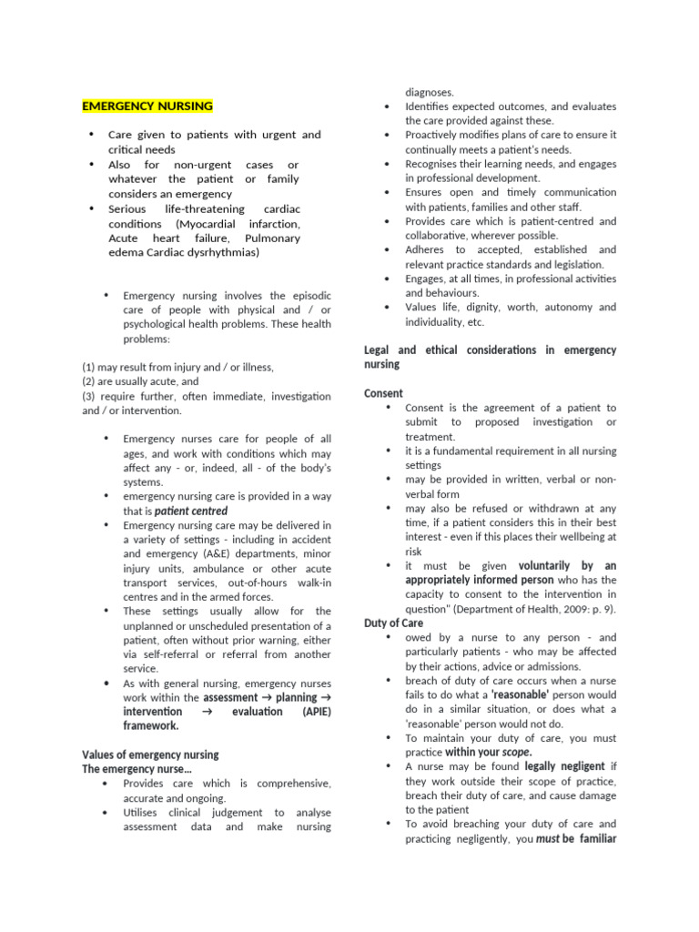 Emergency Nursing: Care & Ethics Guide | PDF | Major Trauma | Shock ...