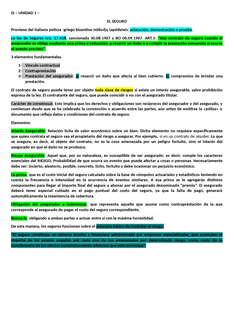 Introduccion Al Seguro - Resumen | PDF | Póliza de seguros | Seguro