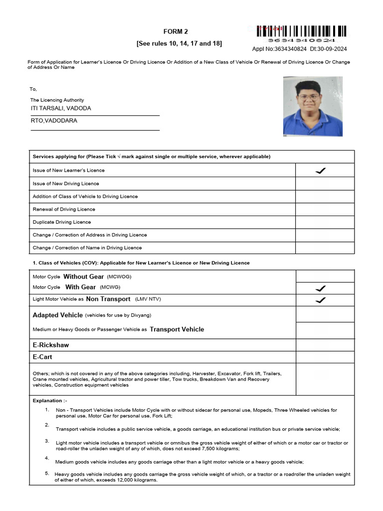 Learner's Licence Application Form | PDF