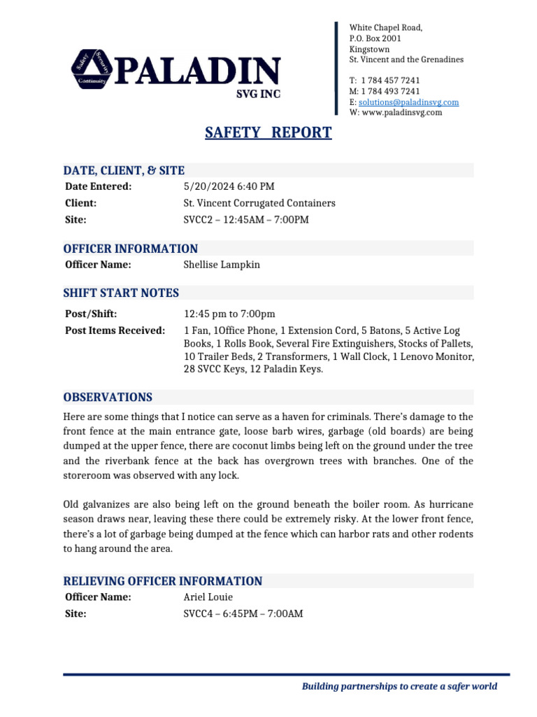 Safety Incident Report | PDF