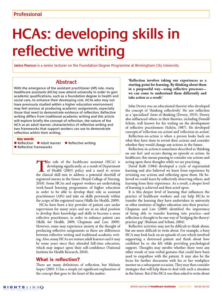 HCAs - Developing Skills in Reflective Learning | PDF | Reflective ...