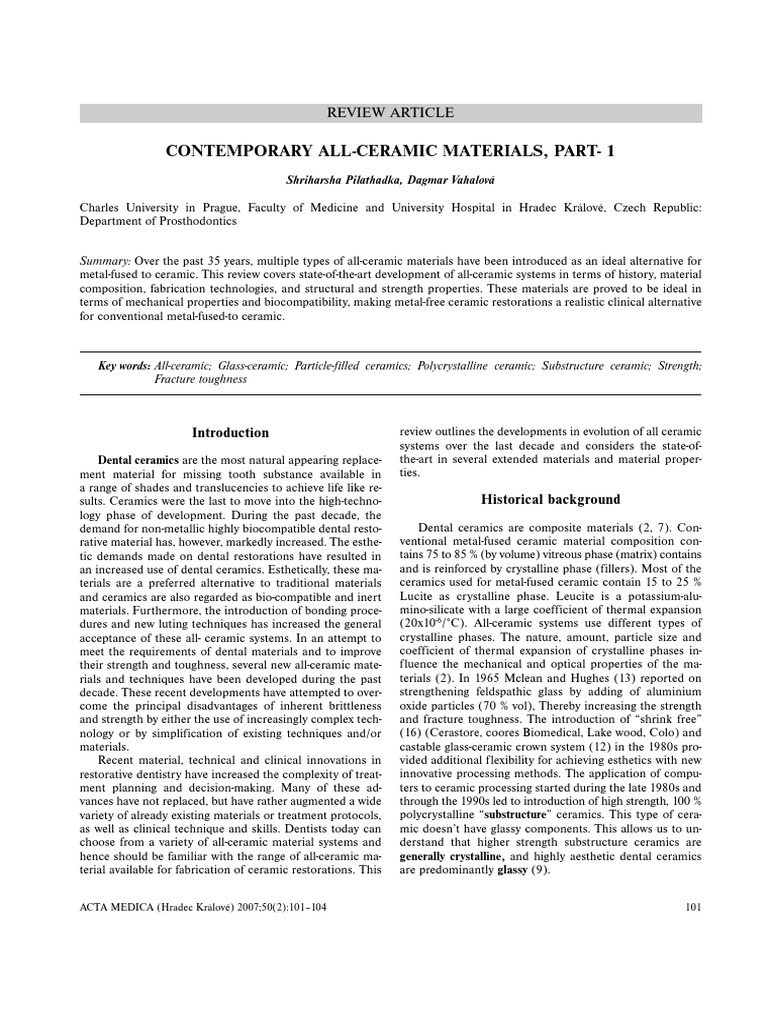 Advances in All-Ceramic Dental Materials | PDF | Ceramics | Glasses