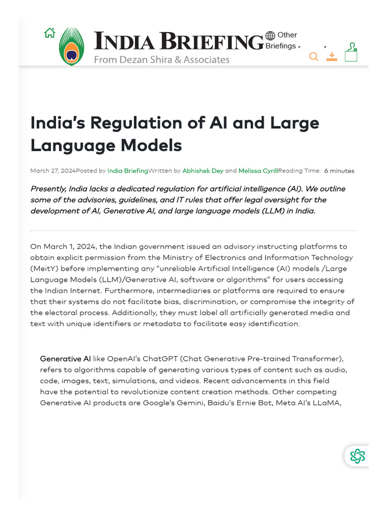 Regulation of AI and Large Language | PDF | Artificial Intelligence ...