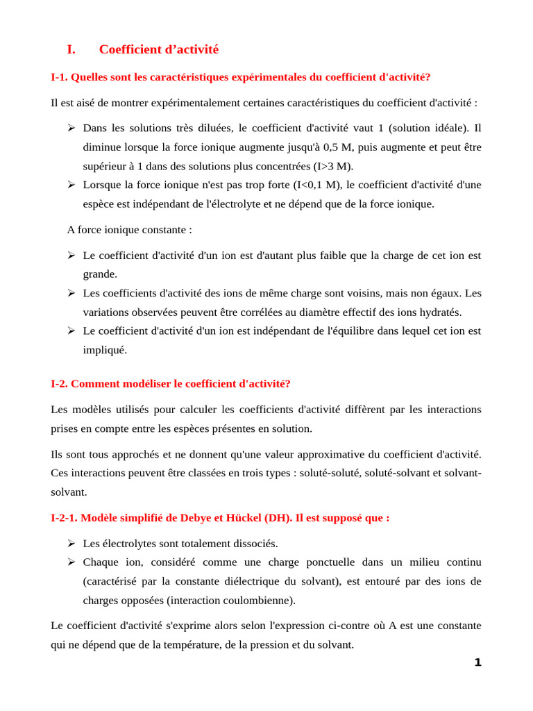 Coefficient d'activité en solutions ioniques | PDF | Chimie physique ...