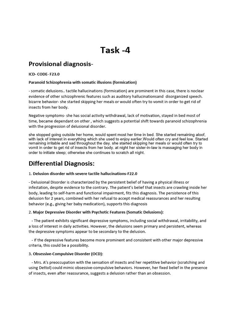 Paranoid Schizophrenia Case Study Analysis | PDF | Schizophrenia | Delusion