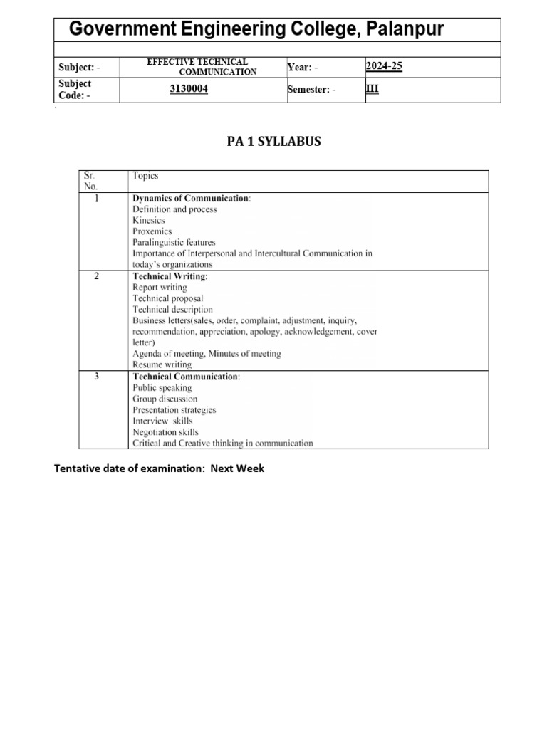 Effective Technical Communication Syllabus | PDF
