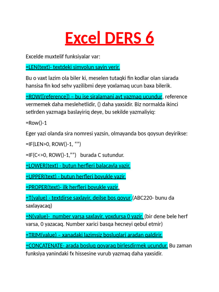 Excel DERS 6 | PDF