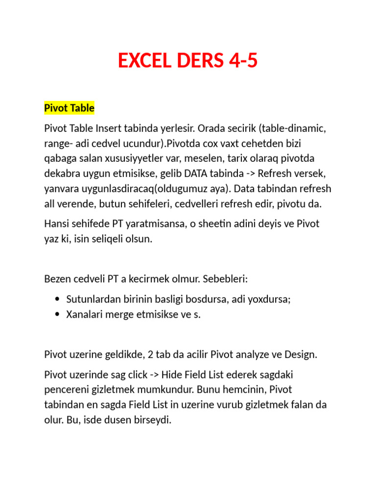 Excel Ders 4 | PDF