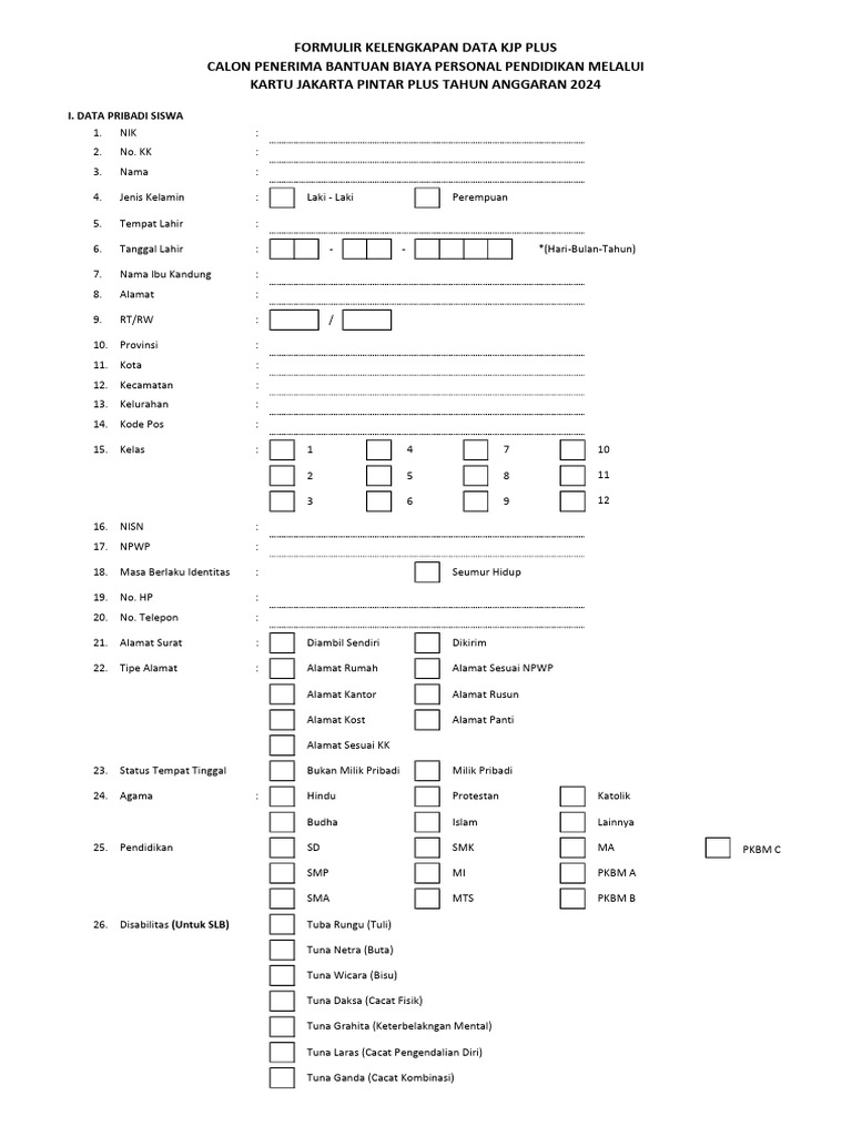 Formulir Data KJP Plus 2024 | PDF