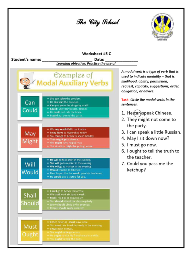 Grade 6 Modal Verbs Worksheet | PDF | Verb | Semantic Units