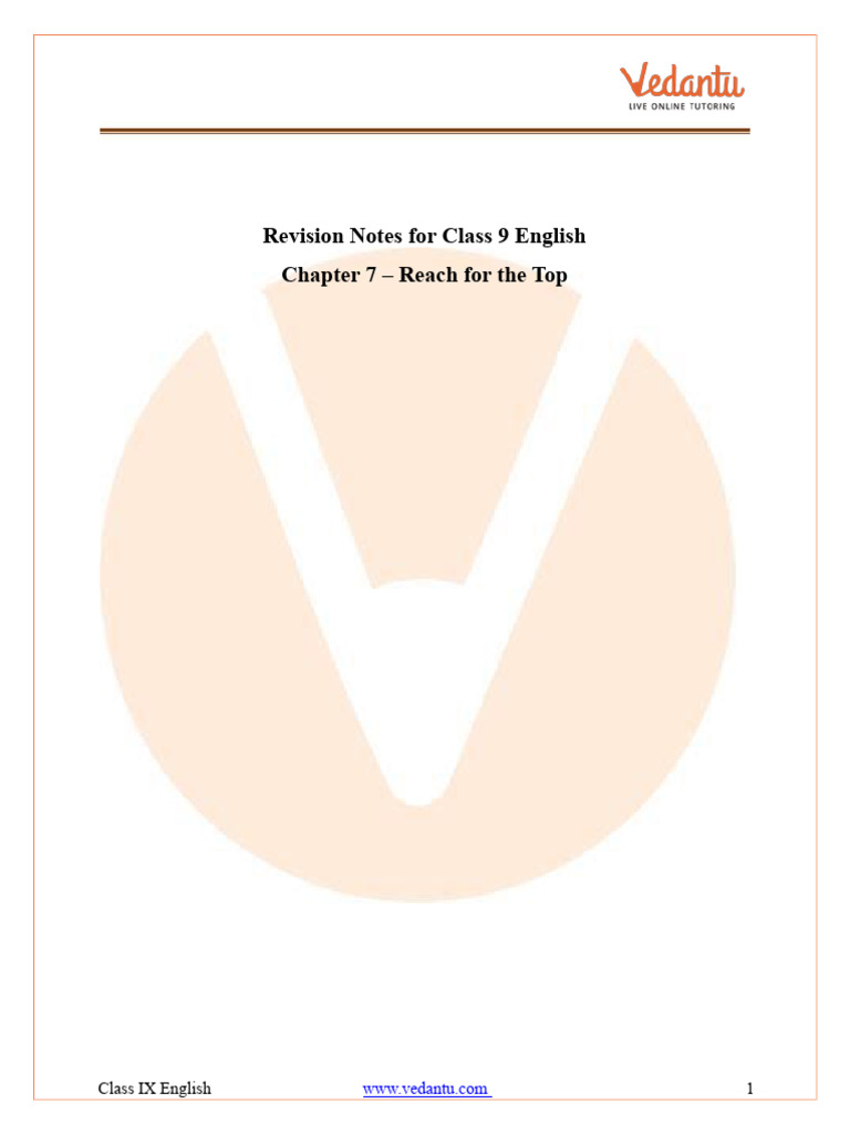 Cbse english chapter 7 reach for the top class 9 summary and notes pdf