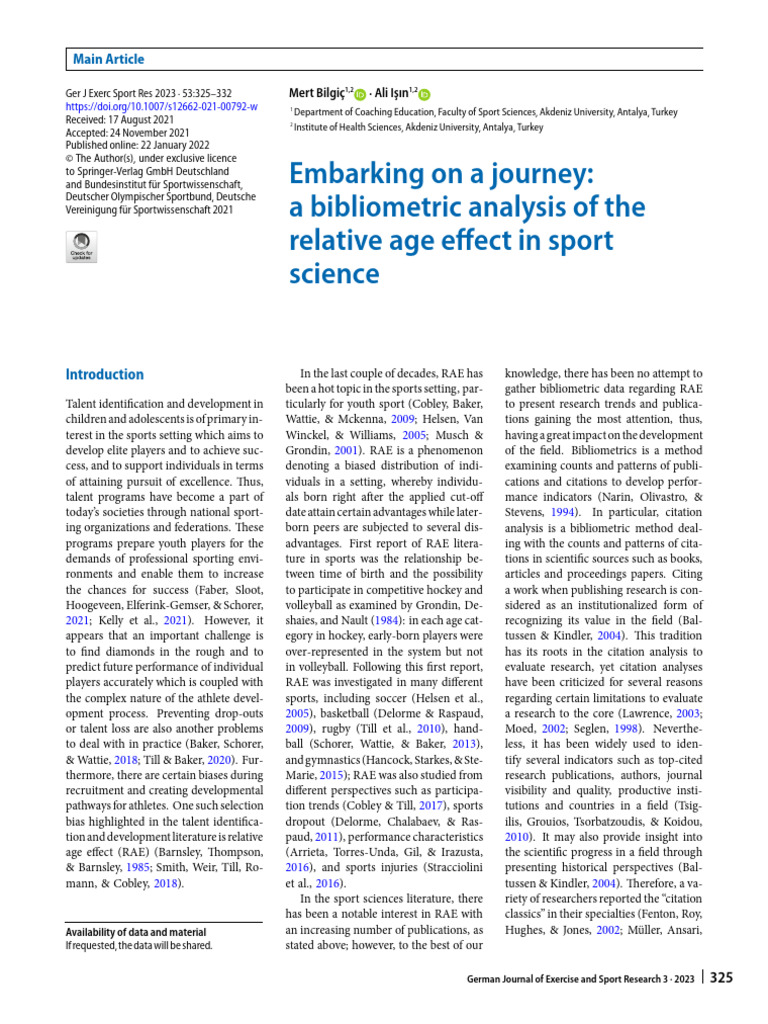 Embarking On A Journey: A Bibliometric Analysis of The Relative Age ...
