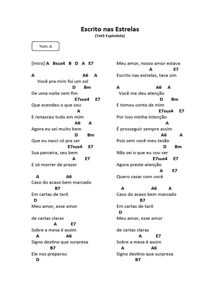 Escrito nas Estrelas: Letra da Música | PDF | Amor