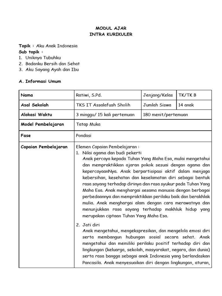 Modul Ajar PAUD: Aku Anak Indonesia | PDF